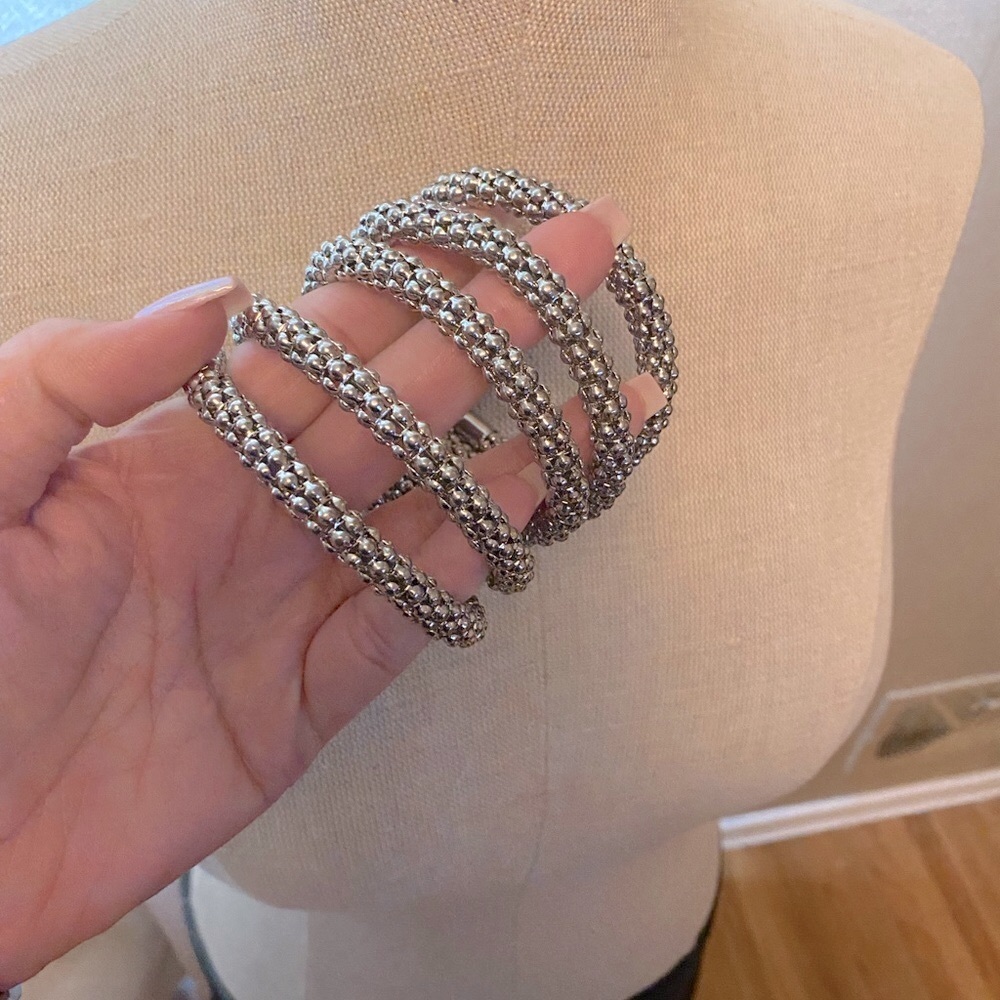 Express Elegant Silver Beaded Coil Bracelet! - Picture 2 of 2